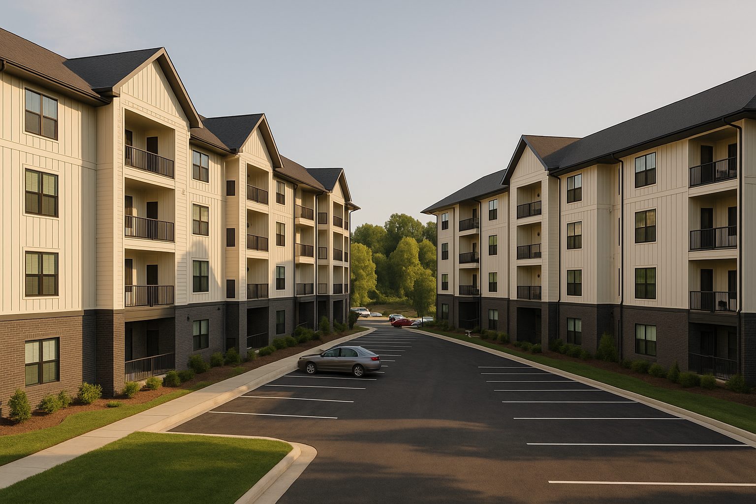 Render del acceso vehicular de Smoky Mountain Flats